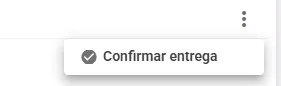 Menu de ações do resgate com a opção Confirmar entrega