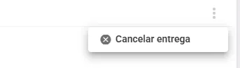 Menu de ações com a opção Cancelar entrega
