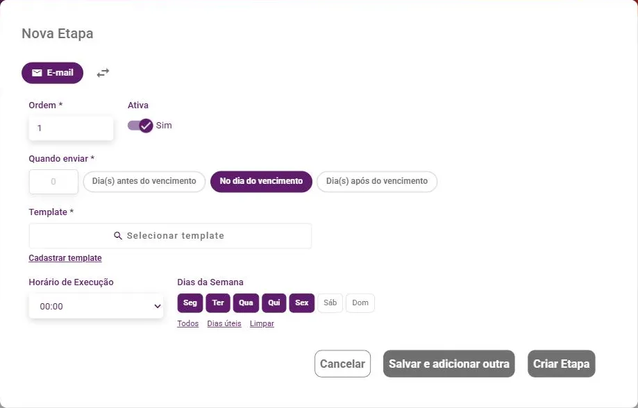 Configuração da etapa