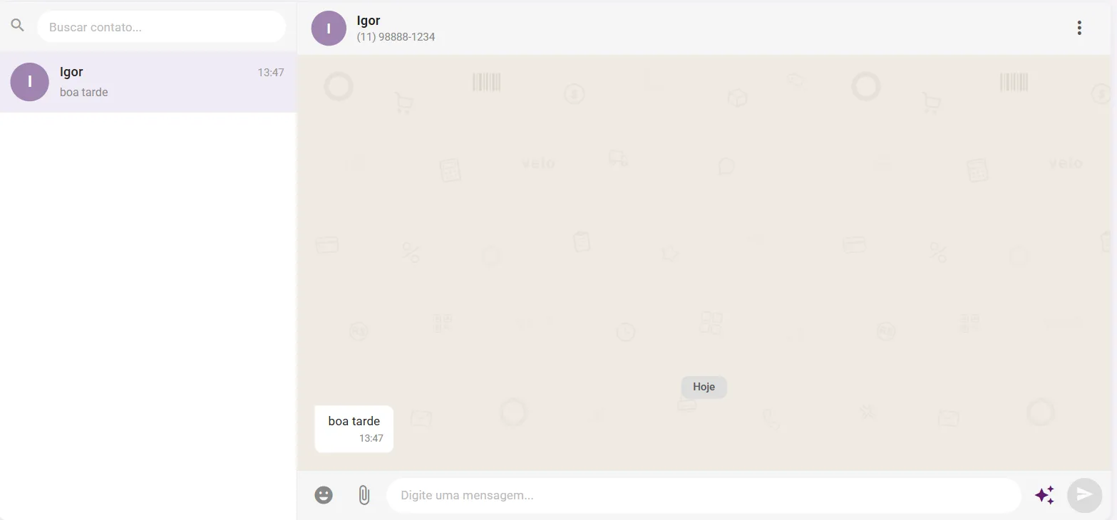 Conversa aberta no Whatsapp Chat com o histórico e a barra de digitação