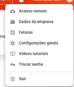 Menu da engrenagem com a opção Dados da empresa