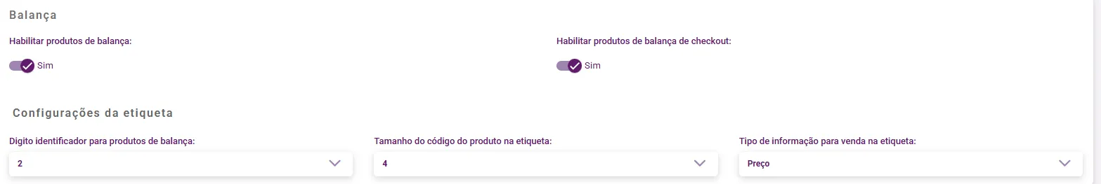 Bloco Balança com as configurações da etiqueta
