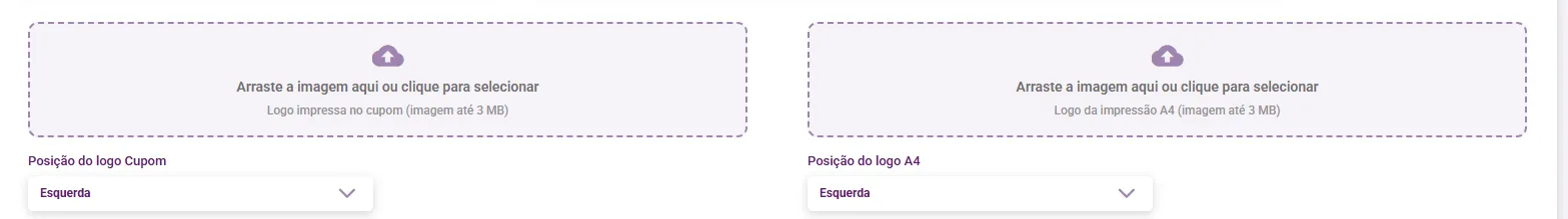 Áreas de envio do logo do cupom e do logo A4, com a posição de cada um
