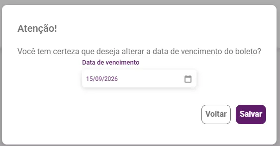 Confirmação da alteração da data de vencimento do boleto