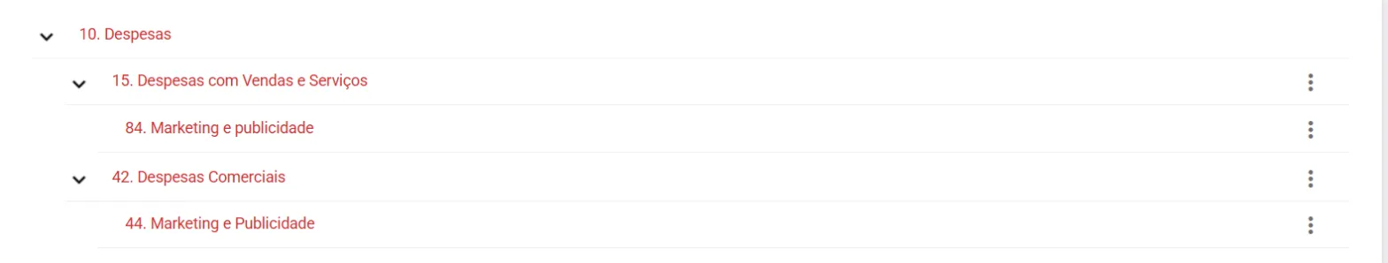 Árvore filtrada mostrando a categoria nova dentro do pai