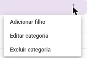 Menu da categoria com adicionar filho, editar e excluir