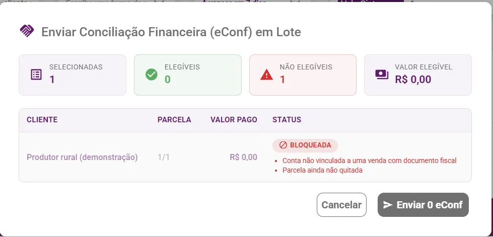 Janela de envio de eConf em lote