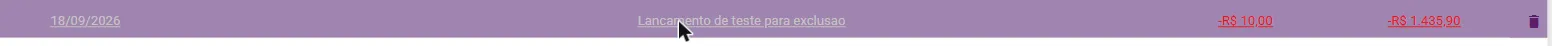 Linha do extrato com o ícone de lixeira à direita