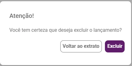Janela de confirmação da exclusão do lançamento