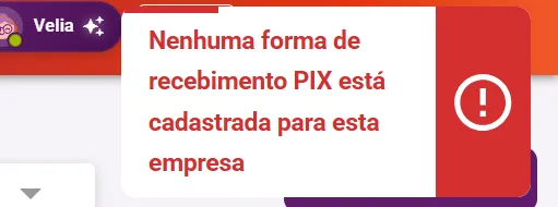 Aviso de que nenhuma forma de recebimento PIX está cadastrada