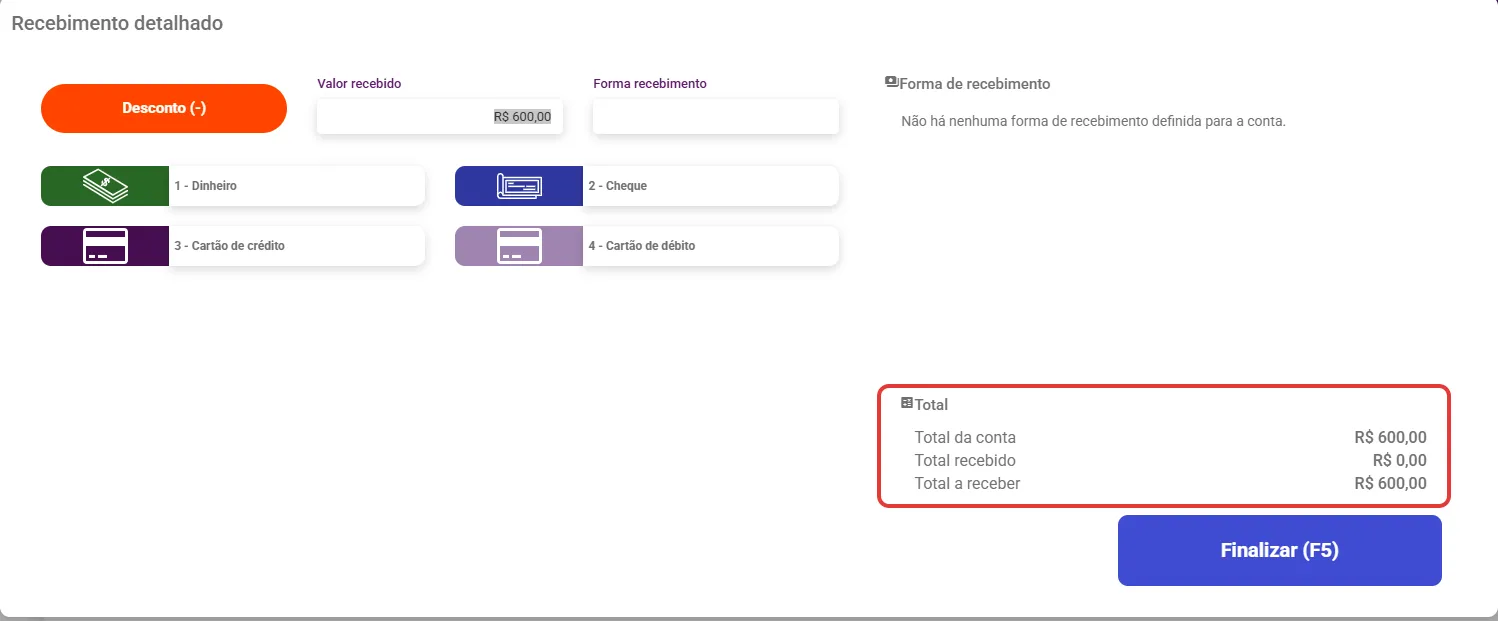 Recebimento detalhado de várias parcelas com o bloco Total