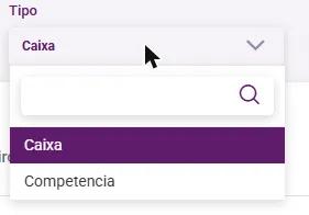 Campo Tipo com as opções Caixa e Competencia