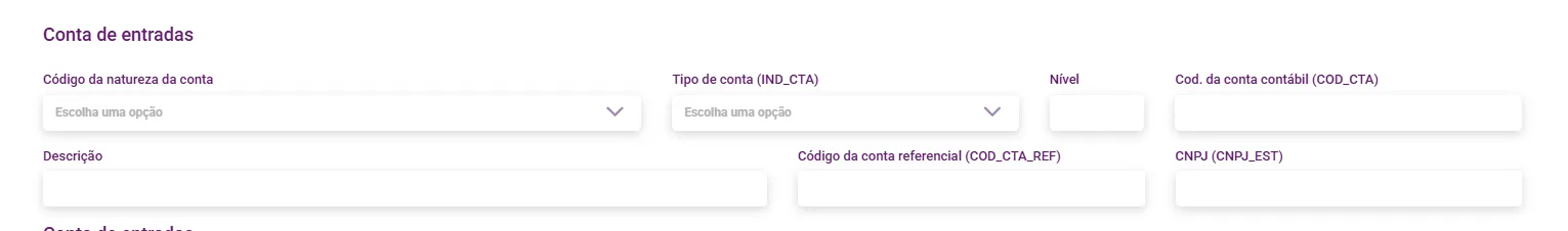 Cadastro de contas contábeis do SPED