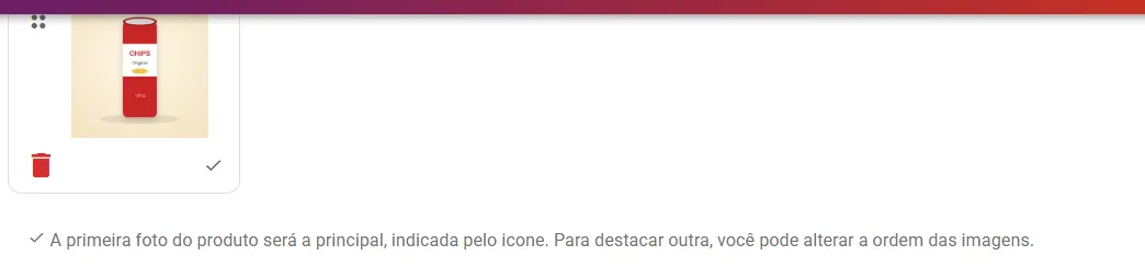 Card da imagem com o ícone que indica a foto principal e o aviso sobre a ordem