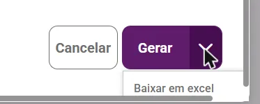Seta do botão Gerar aberta com a opção Baixar em Excel