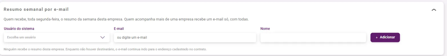 Painel do resumo semanal por e-mail