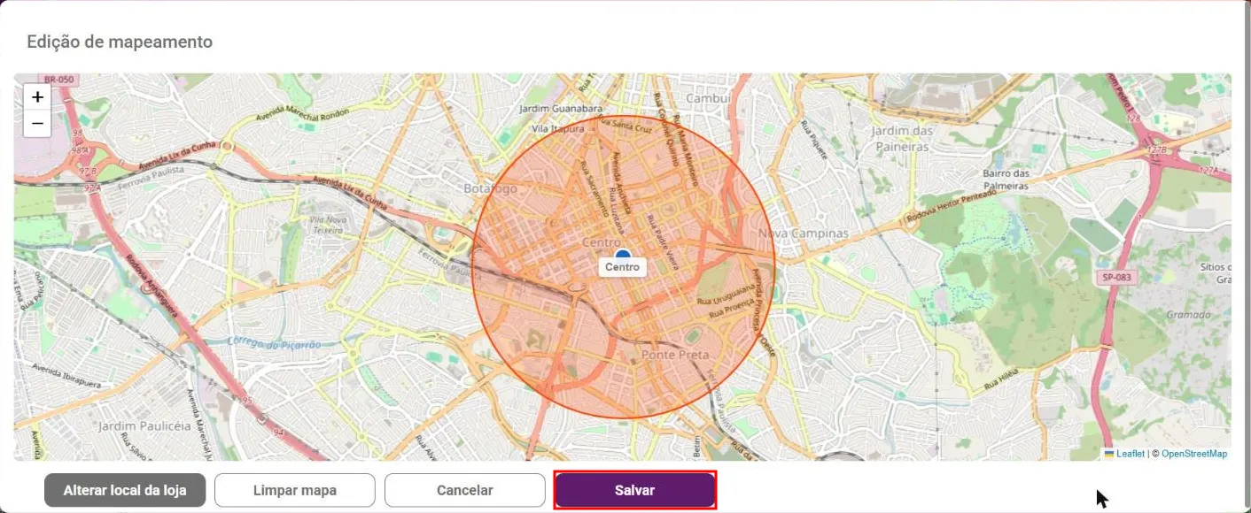 Mapa com a área desenhada e o nome da região no centro