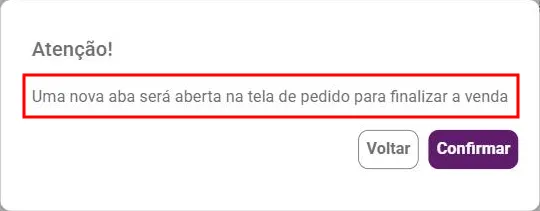 Aviso de nova aba ao finalizar um pedido com pagamento pendente