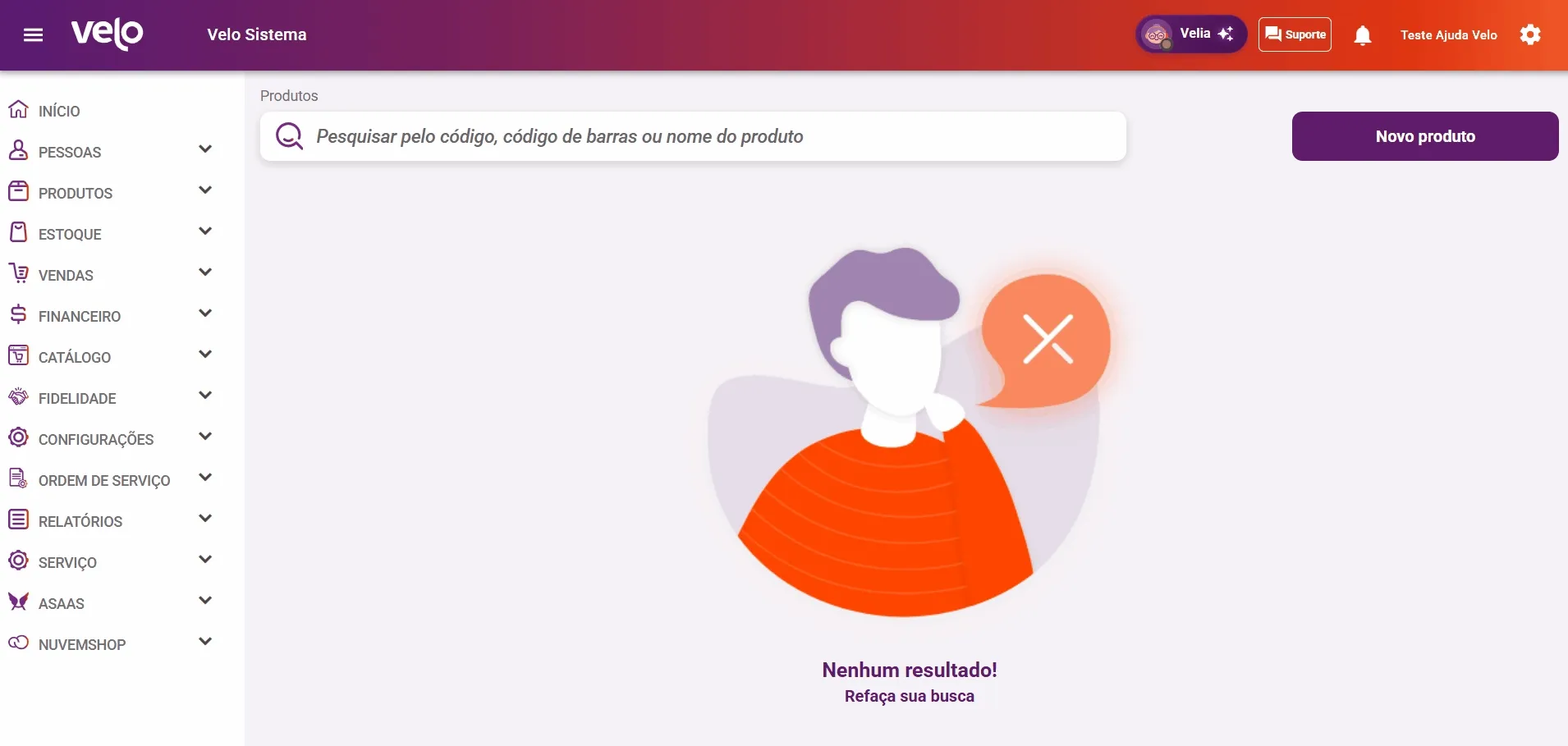 Modal Escolha o tipo de produto com a opção Produto Simples
