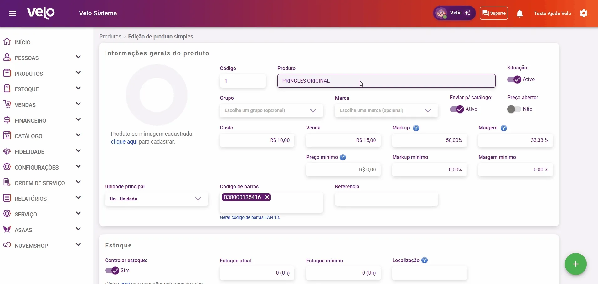 Painel Tributação com NCM, CEST e Grupo tributário preenchidos