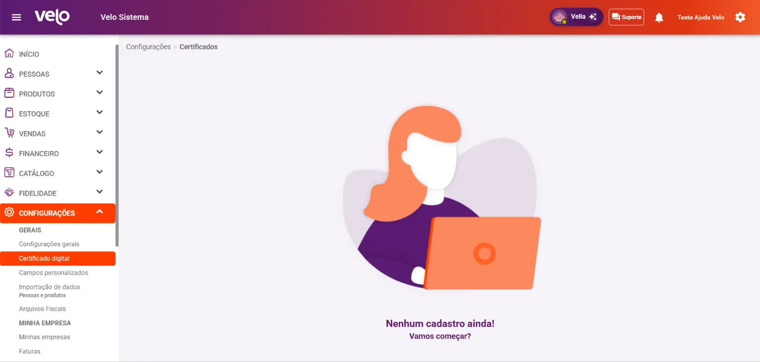 Tela Certificado digital com a chamada Vamos começar?