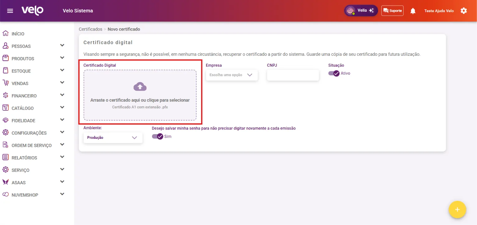 Formulário do certificado com o arquivo anexado e os campos preenchidos