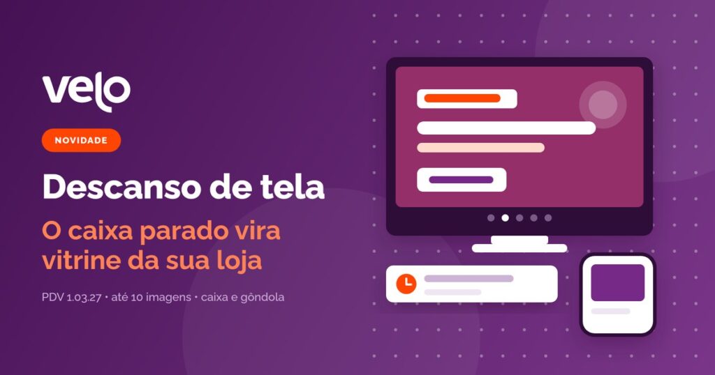 Descanso de tela do PDV: ilustração de uma tela de caixa ociosa exibindo a propaganda da loja em carrossel