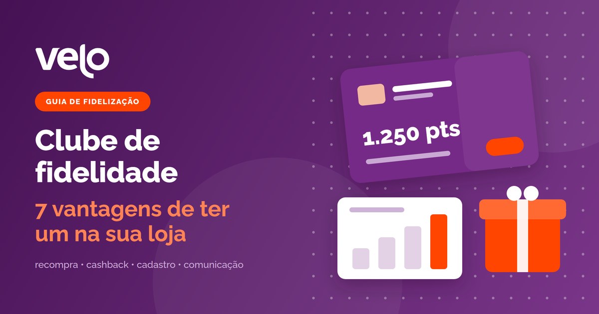 Clube de fidelidade: ilustração de cartão do clube com saldo de pontos, gráfico de compras crescendo e um presente