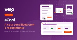 eConf: ilustração da nota fiscal emitida na venda ligada ao pagamento recebido dias depois, com o evento de conciliação financeira enviado à SEFAZ