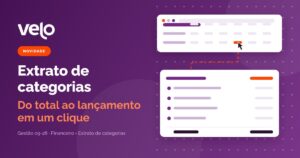 Extrato de categorias: ilustração do total de uma categoria financeira se abrindo nos lançamentos que o formam, cada um com origem e valor