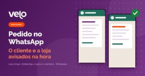 Mensagem do pedido no WhatsApp: ilustração de duas conversas, a do cliente com o resumo do pedido e a da loja com o aviso de novo pedido