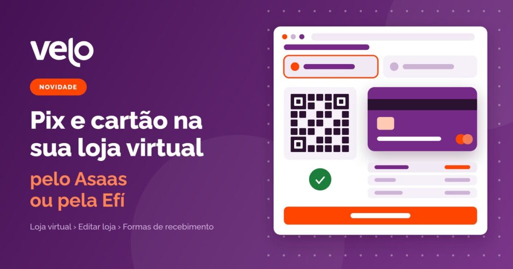 Pix e cartão na loja virtual: ilustração do checkout com o QR Code do Pix, o cartão de crédito parcelado e o pedido pago