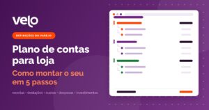 Plano de contas para loja: ilustração da árvore de categorias financeiras, de receitas a despesas, com os lançamentos classificados em cada uma